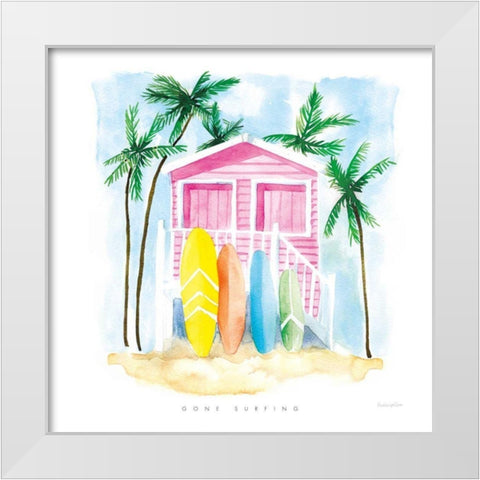 Gone Surfing White Modern Wood Framed Art Print by Charro, Mercedes Lopez