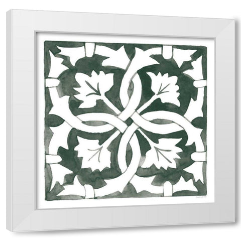 Andalusian Tile III Pine Green White Modern Wood Framed Art Print by Charro, Mercedes Lopez
