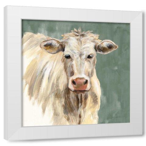 White Cow on Sage White Modern Wood Framed Art Print by Vassileva, Silvia