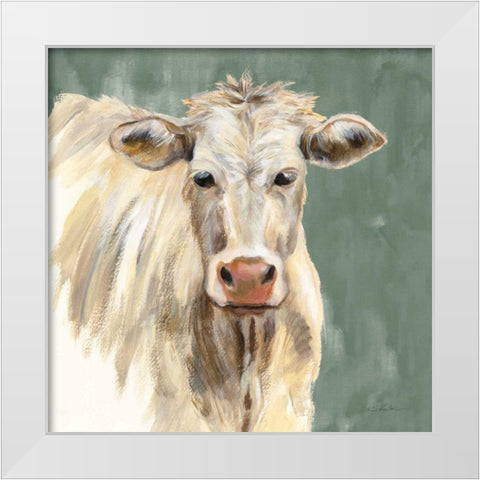 White Cow on Sage White Modern Wood Framed Art Print by Vassileva, Silvia