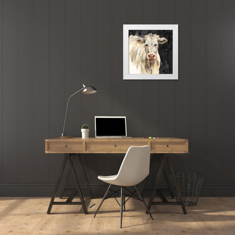 White Cow on Black White Modern Wood Framed Art Print by Vassileva, Silvia