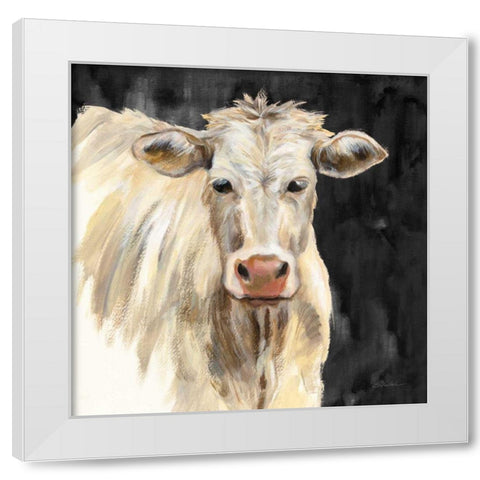 White Cow on Black White Modern Wood Framed Art Print by Vassileva, Silvia