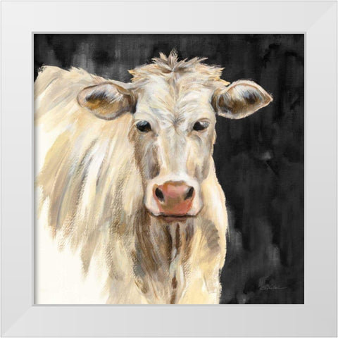 White Cow on Black White Modern Wood Framed Art Print by Vassileva, Silvia