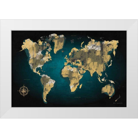 Sketched World Map White Modern Wood Framed Art Print by Escalante, Omar