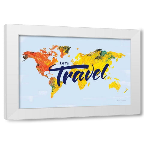 Lets Travel World Map White Modern Wood Framed Art Print by Escalante, Omar