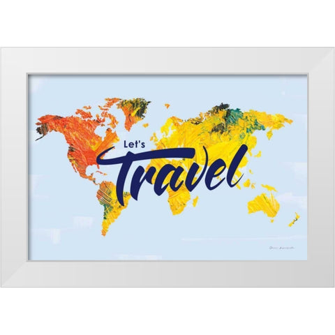 Lets Travel World Map White Modern Wood Framed Art Print by Escalante, Omar