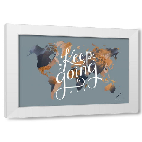 Keep Going World Map White Modern Wood Framed Art Print by Escalante, Omar
