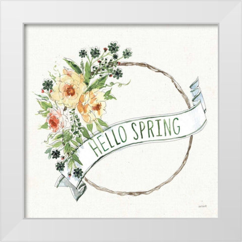 Hello Spring Wreath White Modern Wood Framed Art Print by Tavoletti, Anne