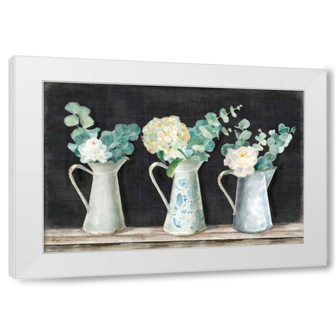 Farmhouse Bouquets White Modern Wood Framed Art Print by Nai, Danhui