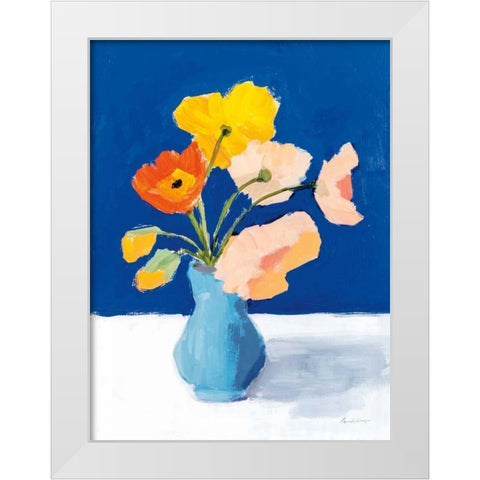 Poppies on Blue White Modern Wood Framed Art Print by Munger, Pamela