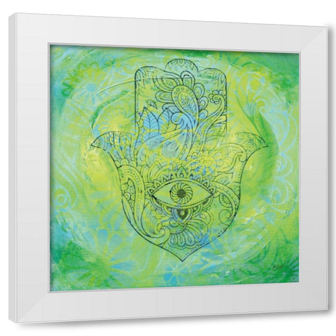 Hamsa Eye White Modern Wood Framed Art Print by Day, Kellie