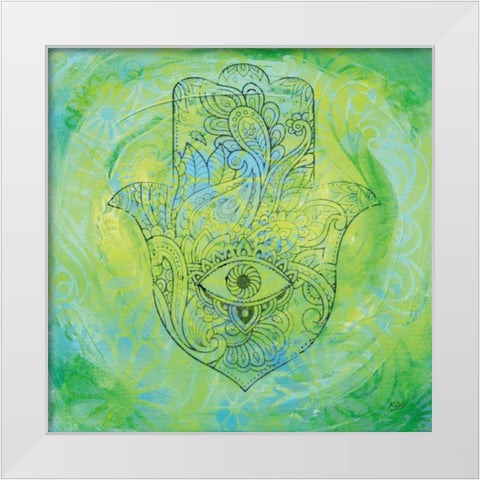 Hamsa Eye White Modern Wood Framed Art Print by Day, Kellie