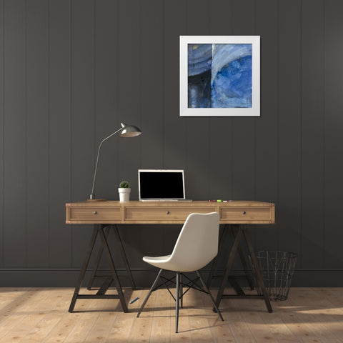Blue Mood White Modern Wood Framed Art Print by Hristova, Albena