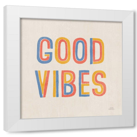 Retro Words I Hippiecurian White Modern Wood Framed Art Print by Marshall, Laura