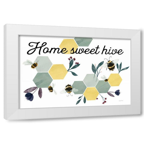 Bees Home Sweet Hive White Modern Wood Framed Art Print by Thorns, Becky