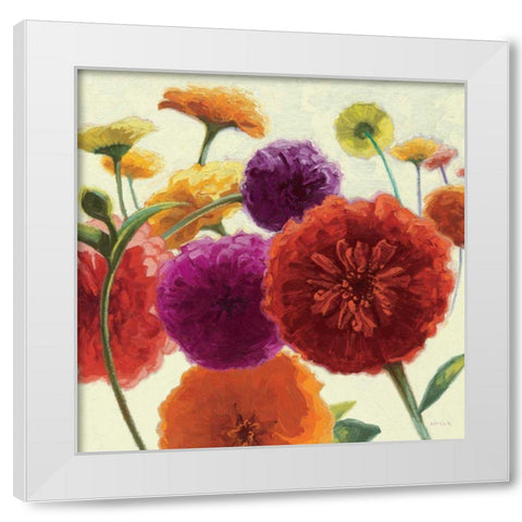Pure Palette Zinnias White Modern Wood Framed Art Print by Novak, Shirley