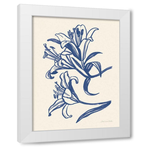 Ink Lilies II Blue White Modern Wood Framed Art Print by Miller, Sara Zieve