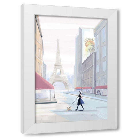 Paris Morning Walk White Modern Wood Framed Art Print by Escalante, Omar