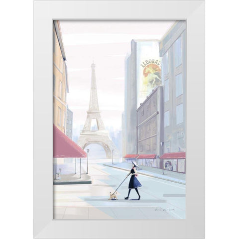 Paris Morning Walk White Modern Wood Framed Art Print by Escalante, Omar