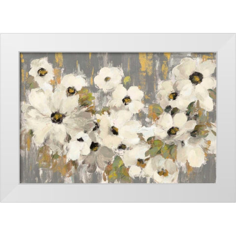 White and Green Bloom Gray White Modern Wood Framed Art Print by Vassileva, Silvia