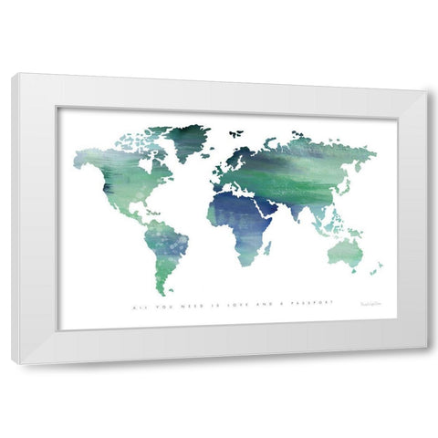 Passport to the World Blue White Modern Wood Framed Art Print by Charro, Mercedes Lopez