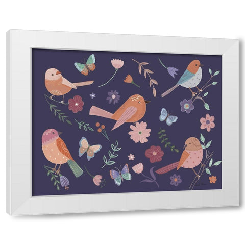 Royal Birds I Purple White Modern Wood Framed Art Print by Zaman, Farida