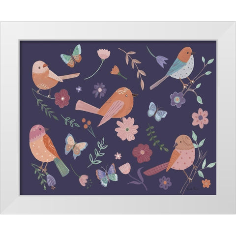 Royal Birds I Purple White Modern Wood Framed Art Print by Zaman, Farida