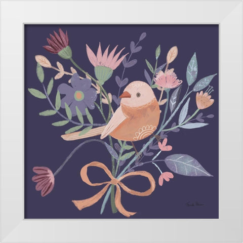 Royal Birds III Purple White Modern Wood Framed Art Print by Zaman, Farida