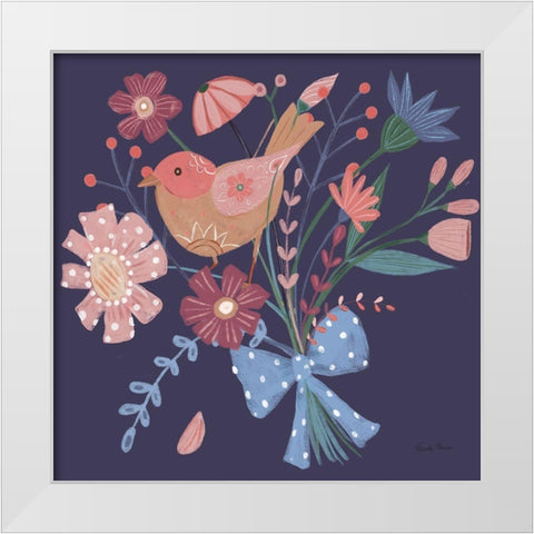 Royal Birds V Purple White Modern Wood Framed Art Print by Zaman, Farida