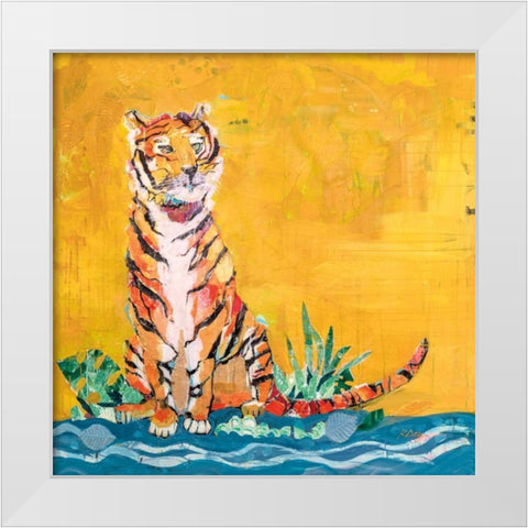 Tiger White Modern Wood Framed Art Print by Day, Kellie