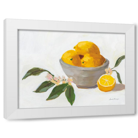 Lemons in Grey Bowl White Modern Wood Framed Art Print by Munger, Pamela