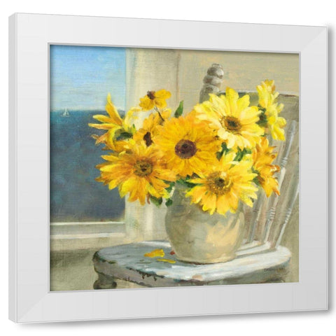 Sunflowers by the Sea Crop Light White Modern Wood Framed Art Print by Nai, Danhui