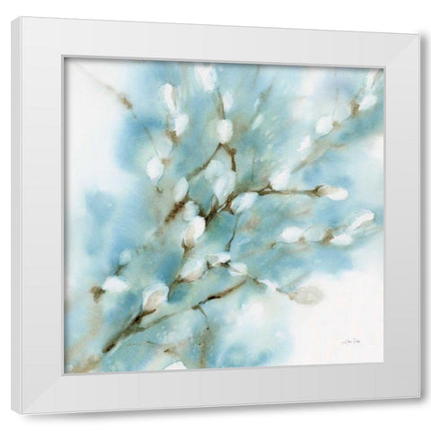 Pussy Willows Square White Modern Wood Framed Art Print by Pete, Katrina