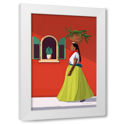 Market Day Woman White Modern Wood Framed Art Print by Escalante, Omar