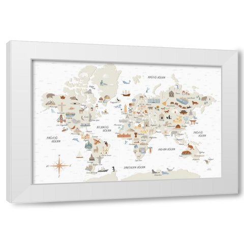 Around the World I White Modern Wood Framed Art Print by Marshall, Laura