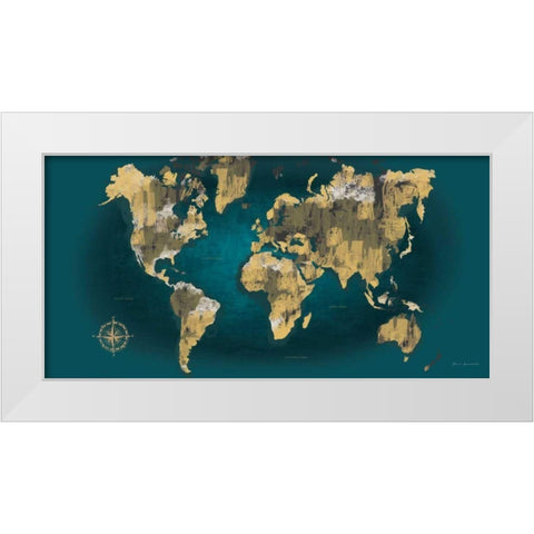 Sketched World Map Blue Crop White Modern Wood Framed Art Print by Escalante, Omar