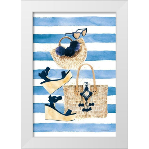 Beach Glam I Navy on Stripes White Modern Wood Framed Art Print by Charro, Mercedes Lopez