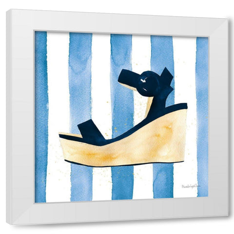 Beach Glam VII v2 Navy on Stripes White Modern Wood Framed Art Print by Charro, Mercedes Lopez