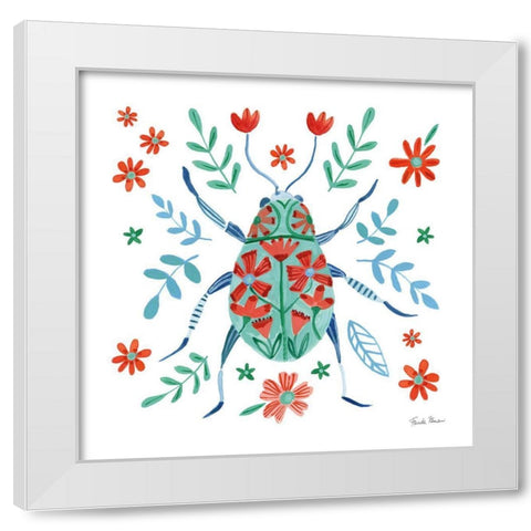 Folk Beetle II White Modern Wood Framed Art Print by Zaman, Farida