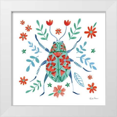 Folk Beetle II White Modern Wood Framed Art Print by Zaman, Farida