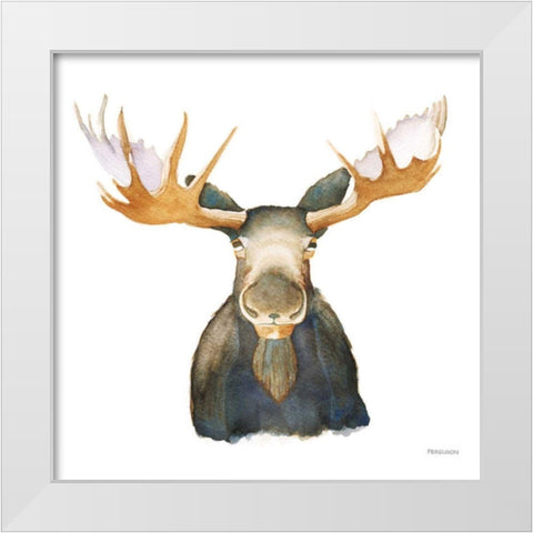 Moose White Modern Wood Framed Art Print by Ferguson, Kathy