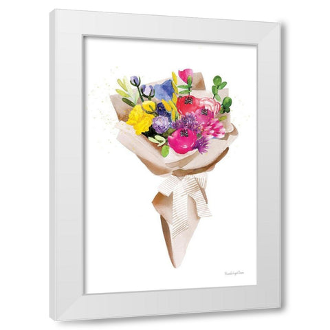 Happy Flowers White Modern Wood Framed Art Print by Charro, Mercedes Lopez