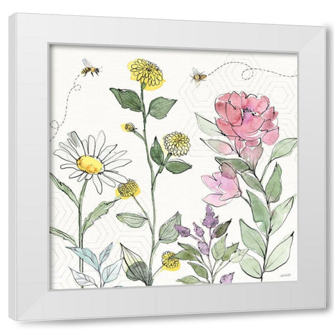 Honeybee Blossoms III White Modern Wood Framed Art Print by Tavoletti, Anne