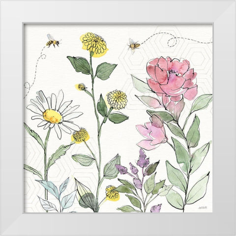 Honeybee Blossoms III White Modern Wood Framed Art Print by Tavoletti, Anne