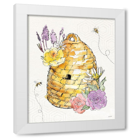 Honeybee Blossoms VII White Modern Wood Framed Art Print by Tavoletti, Anne