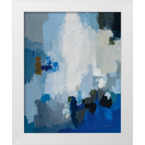 Blue Cascade White Modern Wood Framed Art Print by Munger, Pamela
