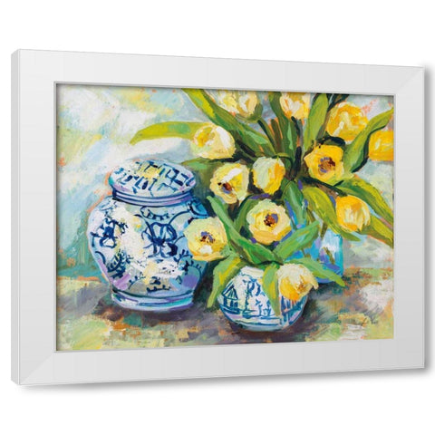 Tulips Chinoiserie White Modern Wood Framed Art Print by Vertentes, Jeanette