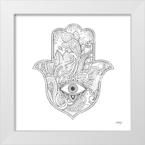 Buddha Hamsa Eye White Modern Wood Framed Art Print by Day, Kellie