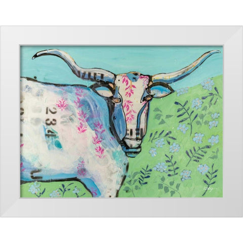 Longhorn in the Field White Modern Wood Framed Art Print by Day, Kellie