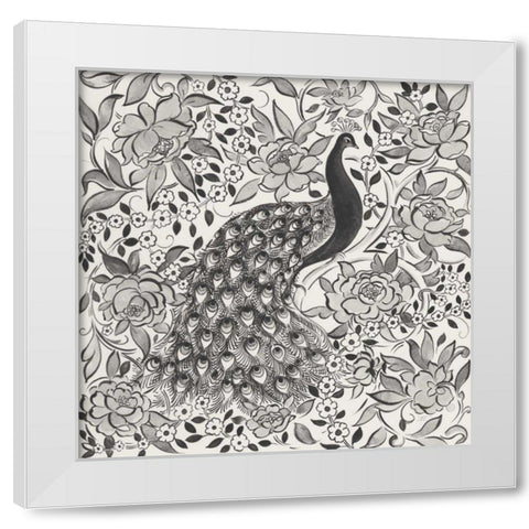 Peacock Garden III BW White Modern Wood Framed Art Print by Thomas, Miranda